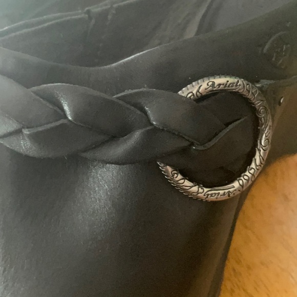 Ariat 7.5B Black Leather Wedge Mules Braided Strap - Picture 13 of 13